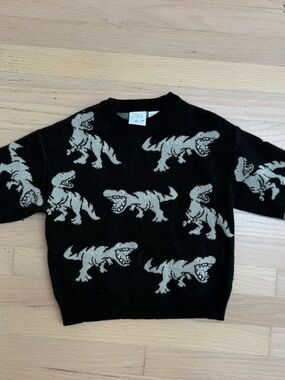 ZARA Black Sweater with Cream Dino Print
